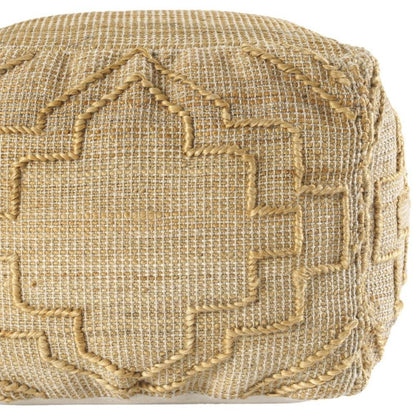 18" Natural Jute Blend Quatrefoil Cube Pouf Ottoman