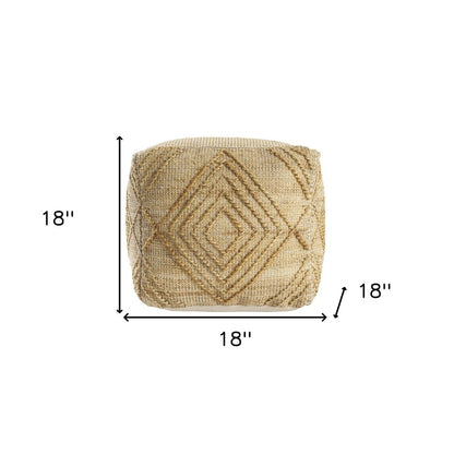 18" Natural Jute Blend Geometric Cube Pouf Ottoman
