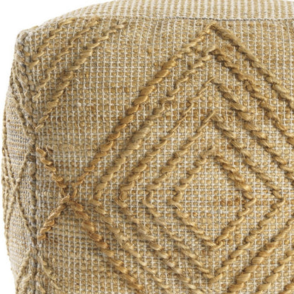 18" Natural Jute Blend Geometric Cube Pouf Ottoman