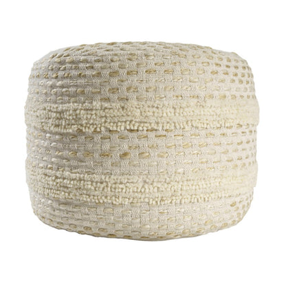 18" Ivory And Blue Cotton Blend Round Striped Pouf Ottoman
