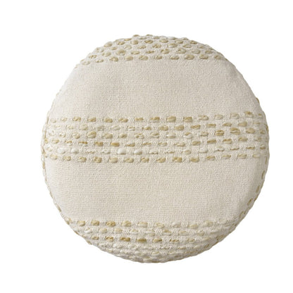 18" Ivory And Blue Cotton Blend Round Striped Pouf Ottoman
