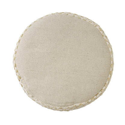 18" Ivory And Blue Cotton Blend Round Striped Pouf Ottoman