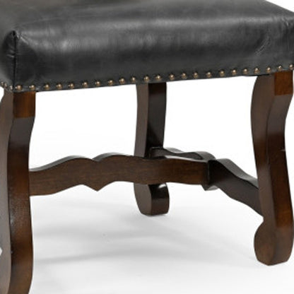 Set of Two Black Gray And Dark Brown Solid Wood Upholstered Chenille And Leather Dining Side Chairs