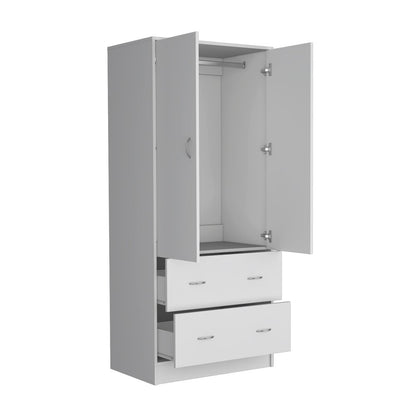 71" White Two Door Two Drawer Combo Dresser