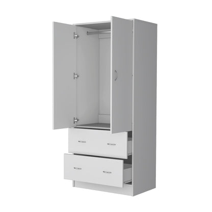71" White Two Door Two Drawer Combo Dresser