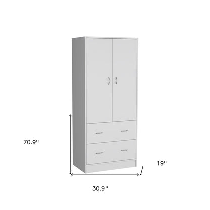 71" White Two Door Two Drawer Combo Dresser