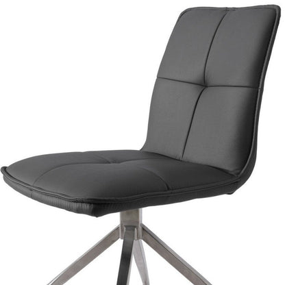 Set of Two Gray and Silver Faux Leather Swivel Dining Side Chairs