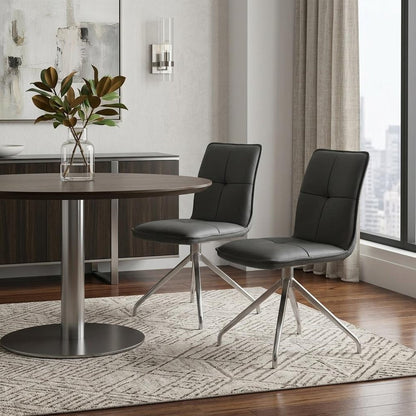 Set of Two Gray and Silver Faux Leather Swivel Dining Side Chairs