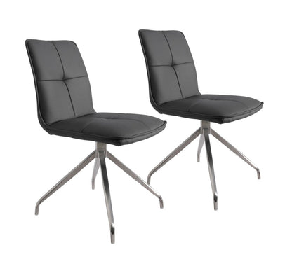 Set of Two Gray and Silver Faux Leather Swivel Dining Side Chairs