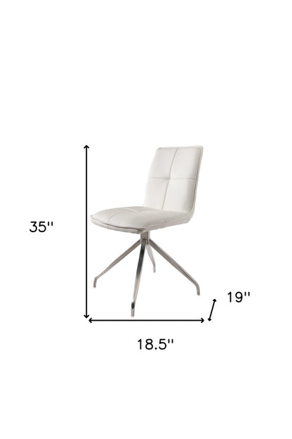 Set of Two White and Silver Faux Leather Swivel Dining Side Chairs