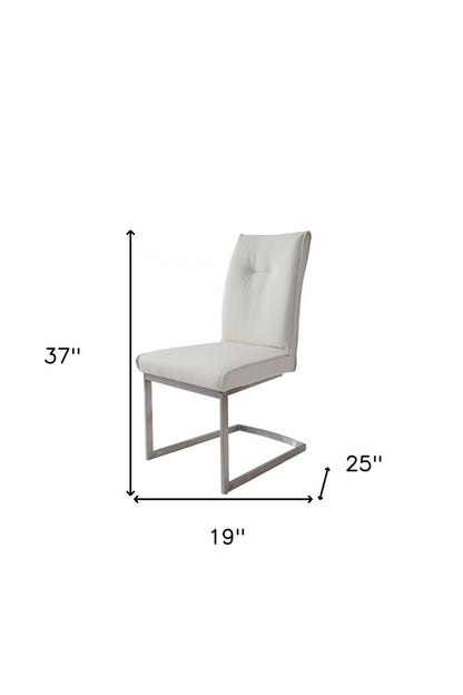 Set of Two White and Silver Faux Leather Dining Side Chairs