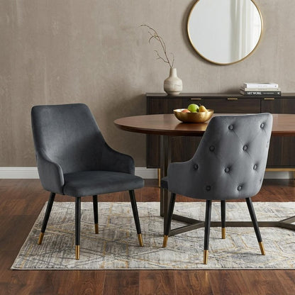 Set of Two Gray and Black Fabric Dining Side Chairs