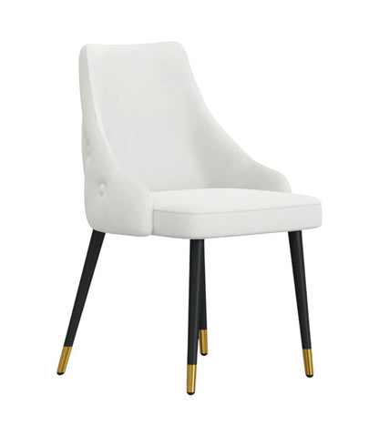 Set of Two White and Black Fabric Dining Side Chairs