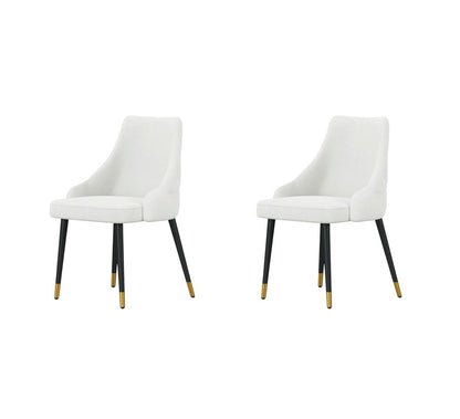 Set of Two White and Black Fabric Dining Side Chairs