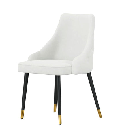 Set of Two White and Black Fabric Dining Side Chairs