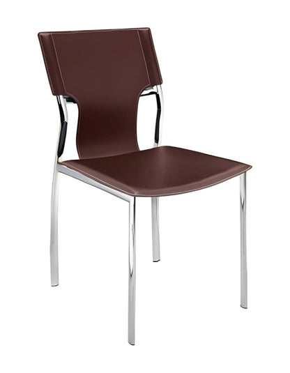 Set of Four Dark Brown and Silver Metal and Leather Dining Side Chairs