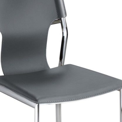 Set of Four Gray and Silver Metal and Leather Dining Side Chairs