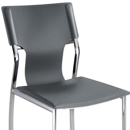 Set of Four Gray and Silver Metal and Leather Dining Side Chairs