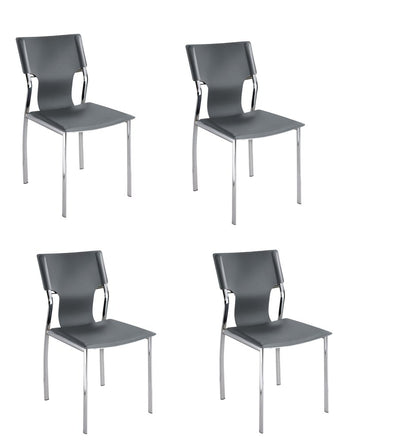 Set of Four Gray and Silver Metal and Leather Dining Side Chairs