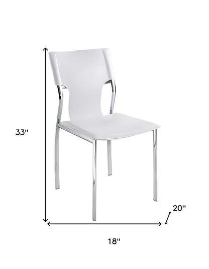 Set of Four White and Silver Metal and Leather Dining Side Chairs