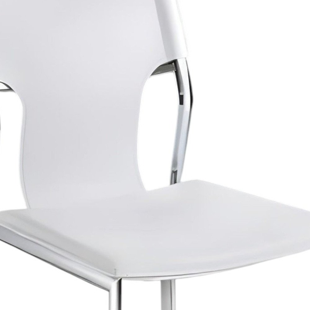 Set of Four White and Silver Metal and Leather Dining Side Chairs