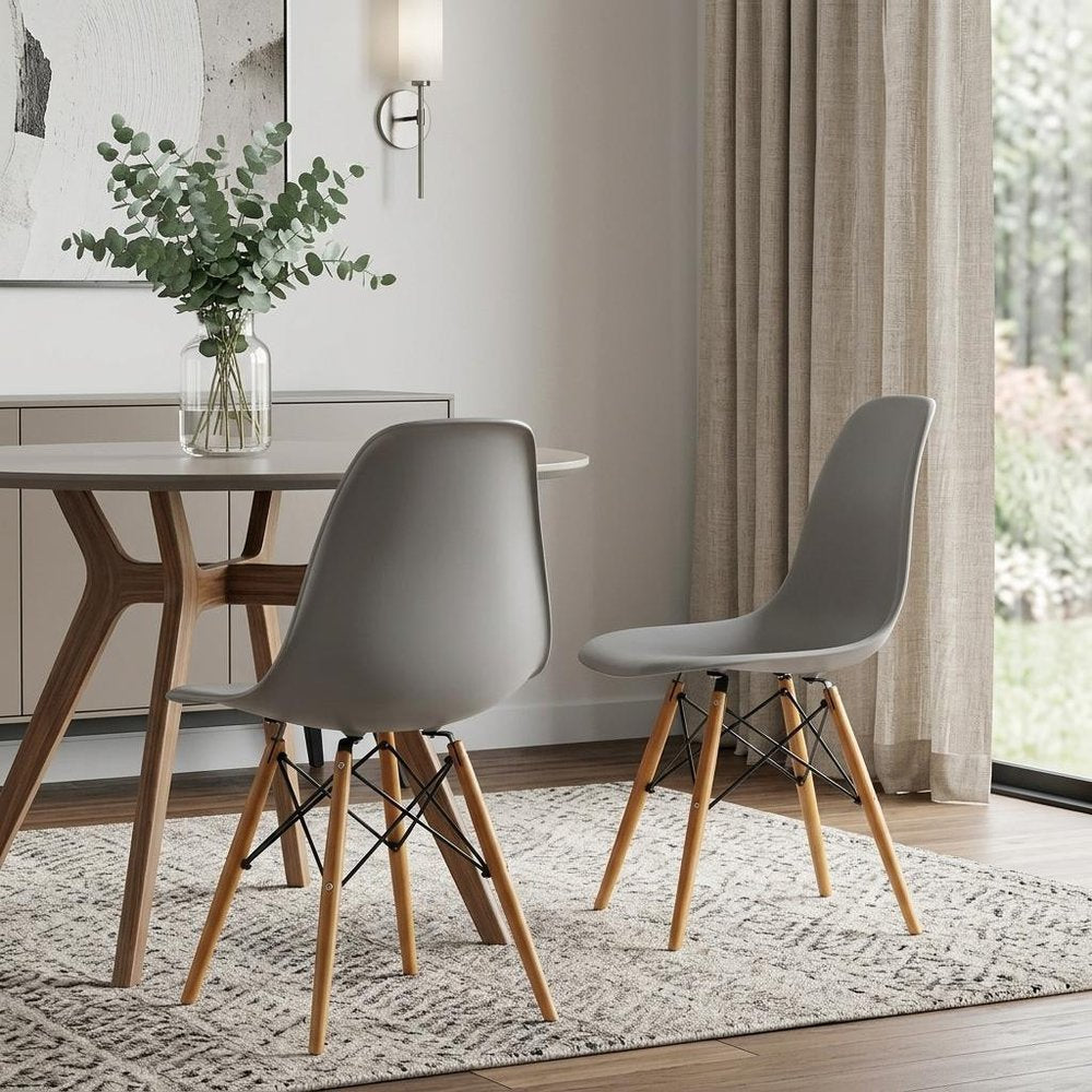 Set of Two Gray and Brown Wood and Heavy Duty Plastic Dining Side Chairs