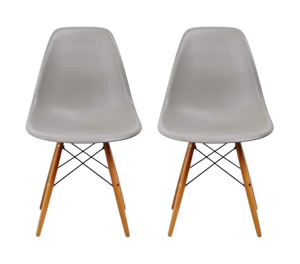 Set of Two Gray and Brown Wood and Heavy Duty Plastic Dining Side Chairs