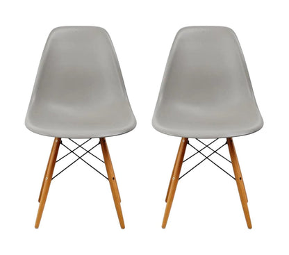 Set of Two Gray and Brown Wood and Heavy Duty Plastic Dining Side Chairs