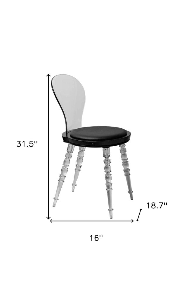 Black and Clear Faux Leather Dining Side Chair