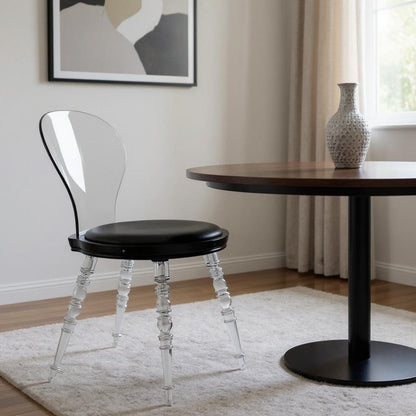 Black and Clear Faux Leather Dining Side Chair