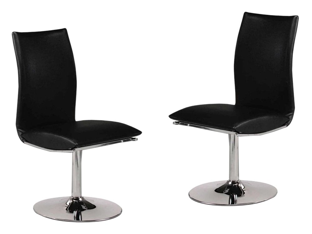 Set of Two Black and Silver Faux Leather Dining Side Chairs