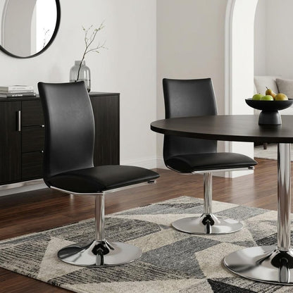 Set of Two Black and Silver Faux Leather Dining Side Chairs