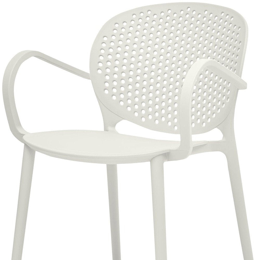 Set of Four White Heavy Duty Plastic Dining Arm Chairs