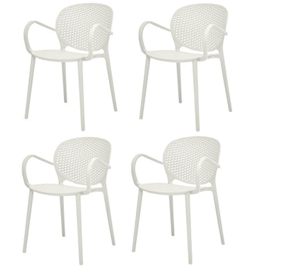 Set of Four White Heavy Duty Plastic Dining Arm Chairs