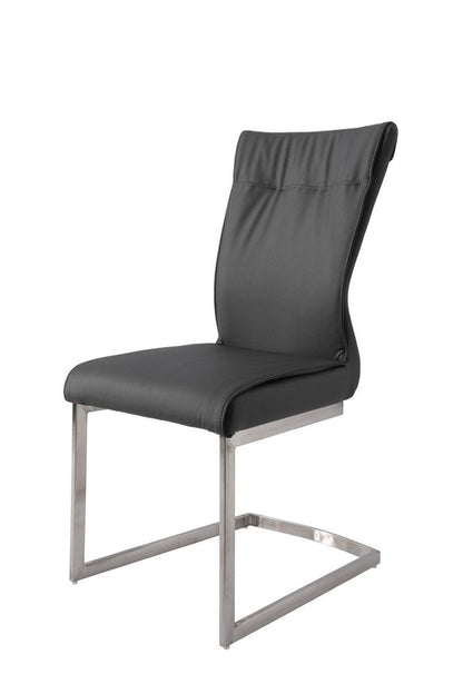 Set of Two Gray and Silver Faux Leather Dining Side Chairs