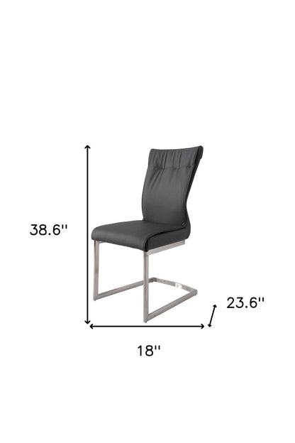 Set of Two Gray and Silver Faux Leather Dining Side Chairs