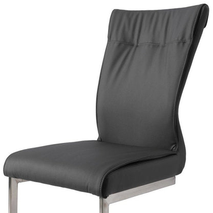 Set of Two Gray and Silver Faux Leather Dining Side Chairs
