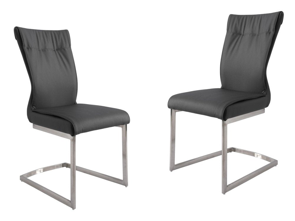Set of Two Gray and Silver Faux Leather Dining Side Chairs