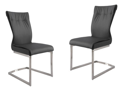 Set of Two Gray and Silver Faux Leather Dining Side Chairs
