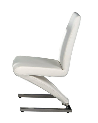 Set of Two White and Silver Slipcovered Faux Leather Dining Side Chairs