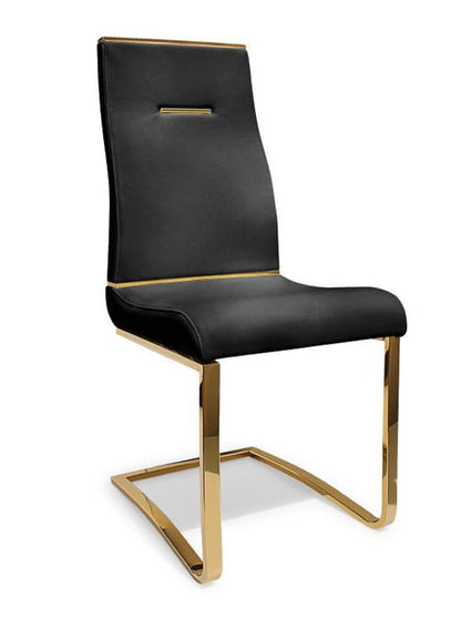 Set of Two Black and Gold Faux Leather Dining Side Chairs