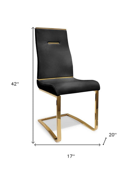 Set of Two Black and Gold Faux Leather Dining Side Chairs