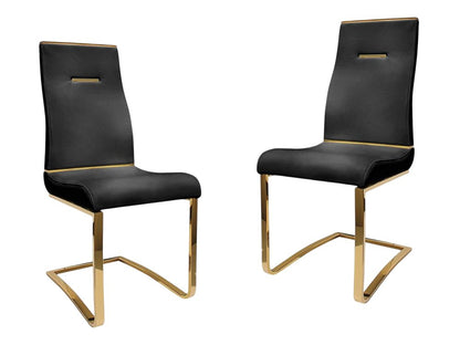 Set of Two Black and Gold Faux Leather Dining Side Chairs