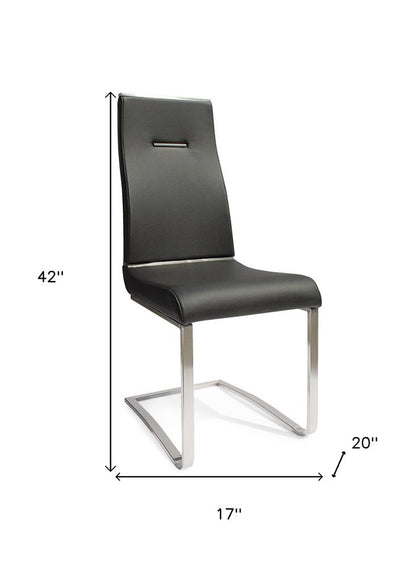 Set of Two Black and Silver Faux Leather Dining Side Chairs