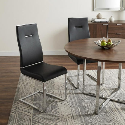 Set of Two Black and Silver Faux Leather Dining Side Chairs