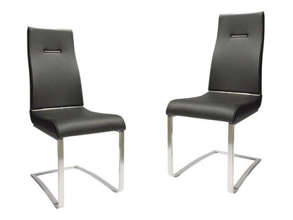 Set of Two Black and Silver Faux Leather Dining Side Chairs