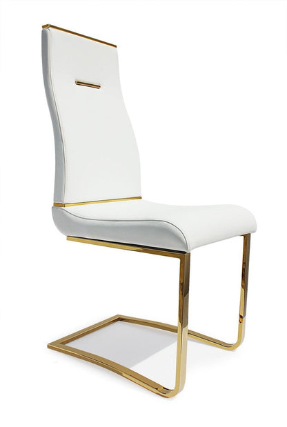 Set of Two White and Gold Faux Leather Dining Side Chairs