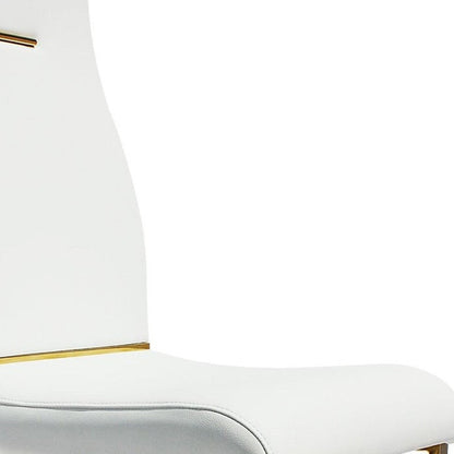 Set of Two White and Gold Faux Leather Dining Side Chairs