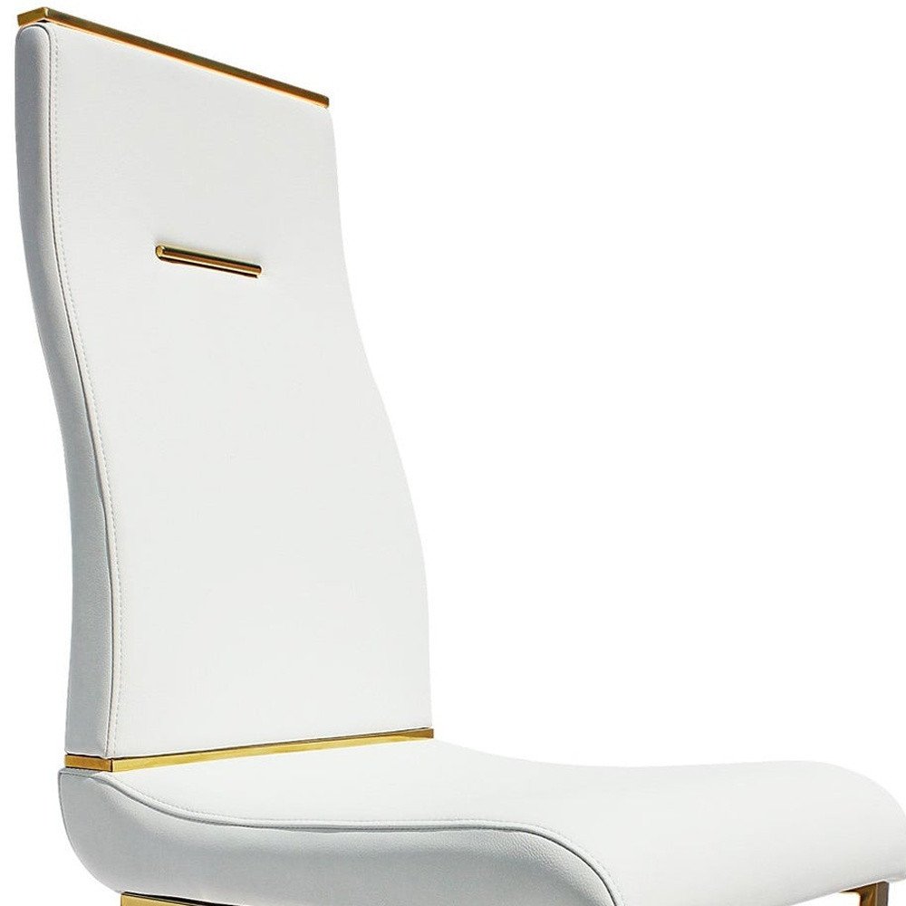 Set of Two White and Gold Faux Leather Dining Side Chairs