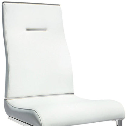 Set of Two White and Silver Faux Leather Dining Side Chairs